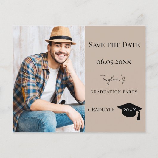 Mocha beige Graduation Party Save the Date card (正面)