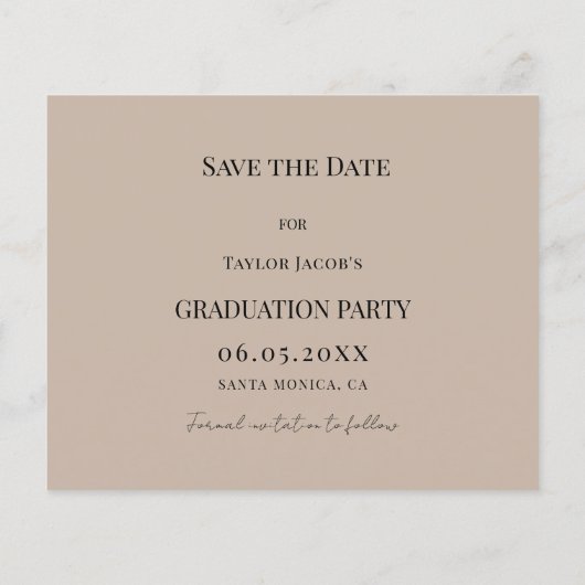 Mocha beige modern Graduation Party Save the Date チラシ (裏面)