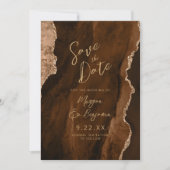 Mocha Brown Agate Script Wedding Save the Date 招待状 (正面)