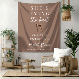 Mocha Brown Bow Bridal Shower Fabric Welcome Sign タペストリー