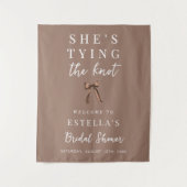Mocha Brown Bow Bridal Shower Fabric Welcome Sign タペストリー (正面)
