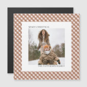 Mocha Brown Gingham Photo Magnet Christmas Card (正面/裏面)