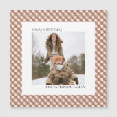 Mocha Brown Gingham Photo Magnet Christmas Card (正面)