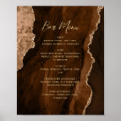 Mocha Brown Gold Agate Script Wedding Bar Menu  ポスター (正面)