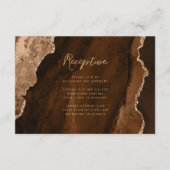 Mocha Brown Gold Agate Script Wedding Reception エンクロージャーカード (正面)