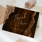 Mocha Brown Gold Agate Script Wedding Thank You カード