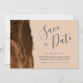 Mocha Brown Gold Agate Tan Save the Date Card 招待状 (正面)