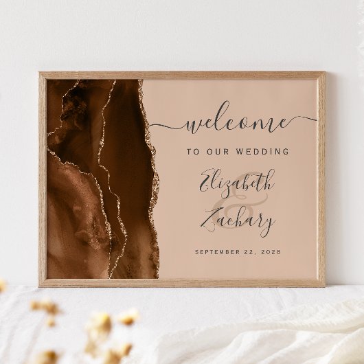 Mocha Brown Gold Agate Tan Wedding Welcome ポスター