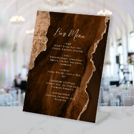 Mocha Brown Gold Agate Wedding Bar Menu 台座サイン