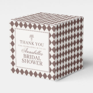 Mocha Brown Harlequin Checkered Bridal Shower フェイバーボックス