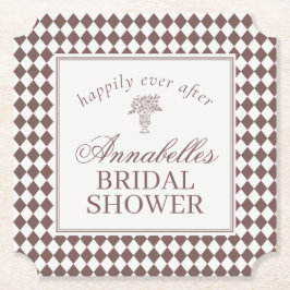Mocha Brown Harlequin Checkered Bridal Shower ペーパーコースター
