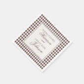 Mocha Brown Harlequin Checkered Wedding スタンダードカクテルナプキン (角)