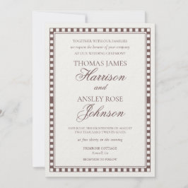 Mocha Brown Harlequin Checkered Wedding 招待状