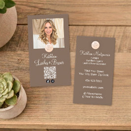 Mocha Brown Logo QR Code Photo Lashes and Brows 名刺