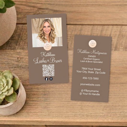 Mocha Brown Logo QR Code Photo Lashes and Brows 名刺