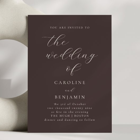 Mocha Brown Minimalist Script Elegant Fall Wedding 招待状
