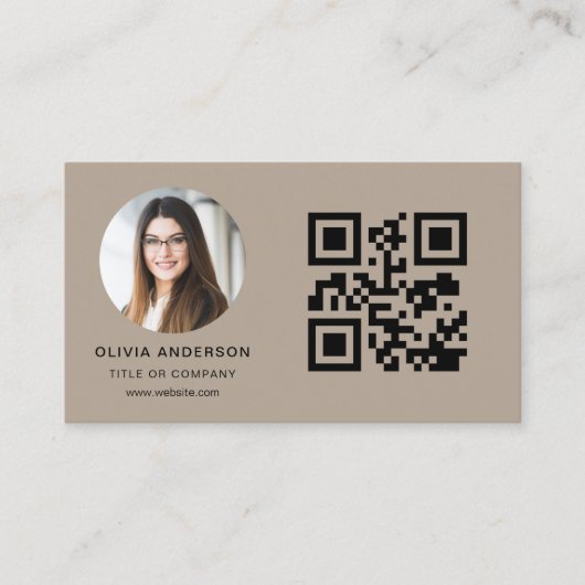 Mocha Brown Photo with QR Code Social Media 名刺 (正面)