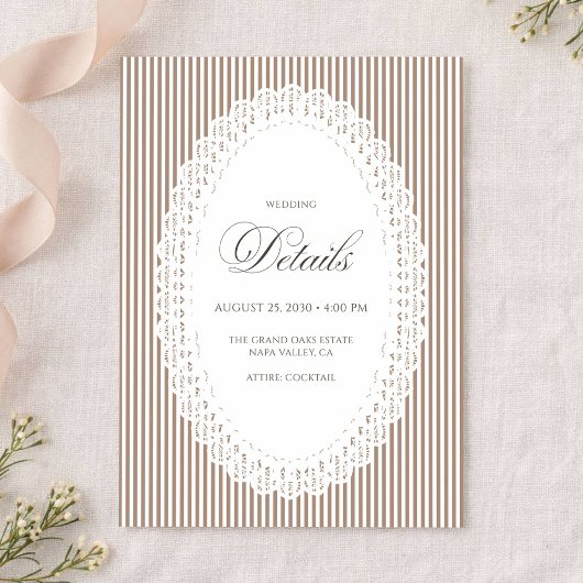 Mocha Brown Stripe Lace Doily Wedding Details エンクロージャーカード