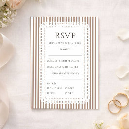 Mocha Brown Stripe Lace Doily Wedding RSVP エンクロージャーカード
