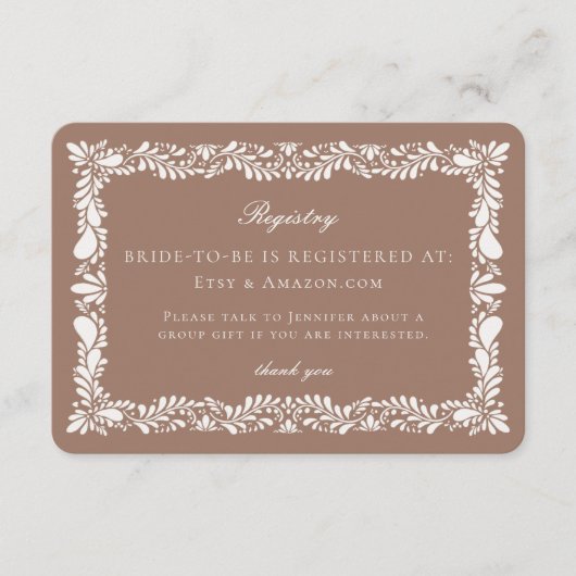 Mocha Brown Talaveraタイルレジストリカードの挿入 エンクロージャーカード (正面)