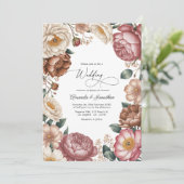 Mocha, Cream & Dusty Rose Floral Wedding QR Code 招待状 (スタンド正面)