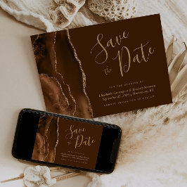 Mocha Gold Agate Brown Save the Date Card 招待状