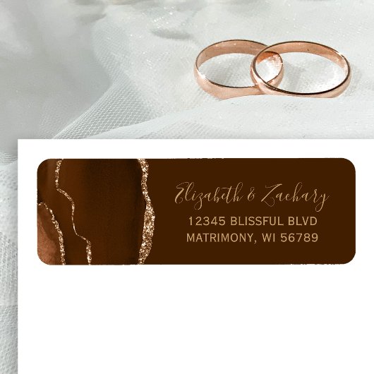 Mocha Gold Agate Brown Wedding Return Address ラベル