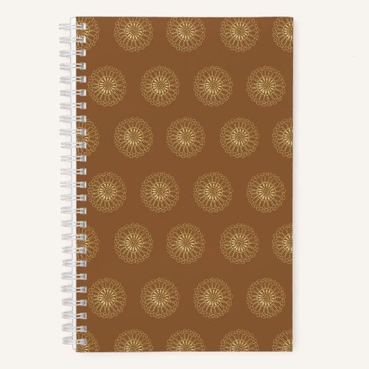 Mocha | Golden Zinnia Flower Medallions ノートブック (正面)