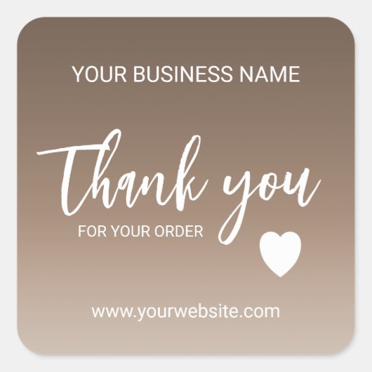 Mocha Gradient Business Thank You  スクエアシール (正面)