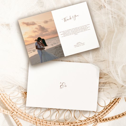 Mocha Monogramエレガントの写結婚真 サンキューカード
