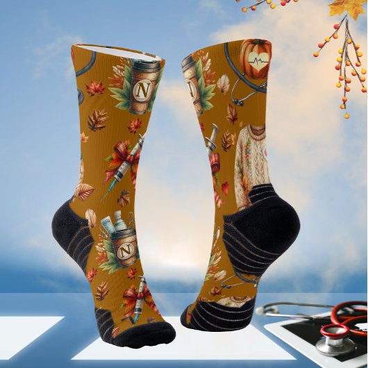 Mocha Monogram Nurse Autumn Essentials Crew Socks ソックス