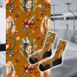 Mocha Monogram Nurse Autumn Essentials Crew Socks ソックス