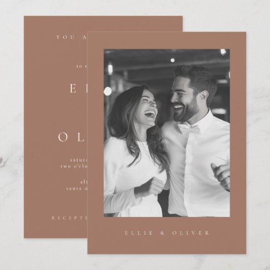 Mocha Mousse Boho写真1結婚's モダン 招待状 (正面/裏面)