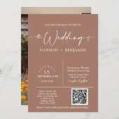 Mocha Mousse Boho Arch QRコードモダン写真 招待状 (正面/裏面)