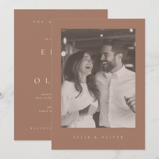 Mocha Mousse Boho Photo 結婚's モダン 招待状 (正面/裏面)