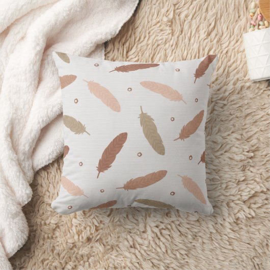 Mocha Mousse Feathers Throw Pillow クッション (ブランケット)