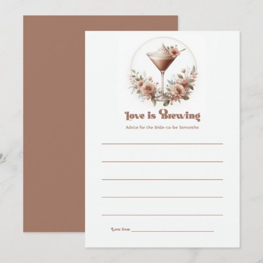Mocha Mousse Love is Brewing Bridal Shower アドバイスカード (正面/裏面)