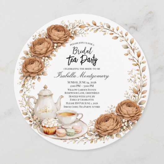 Mocha Palette Tea Party Bridal Shower 招待状 (正面)