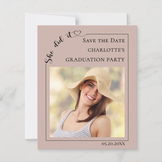 Mocha Photo Graduation Party Save the Date Card (正面)
