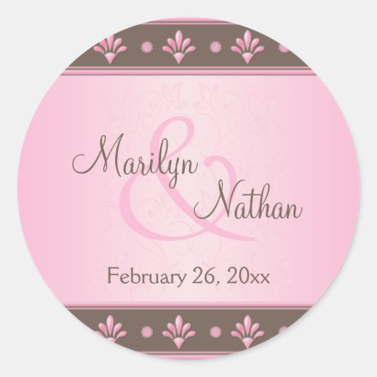 Mocha Pinkフローラモノグラムの 1.5インチラウンドステッカー ラウンドシール (正面)