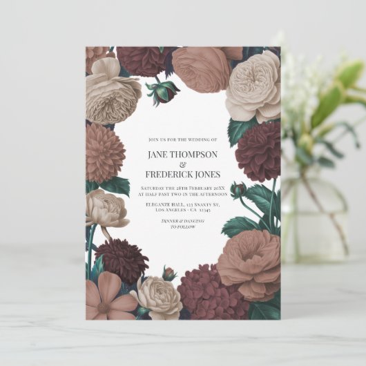 Mocha Plum, Berry Clay & Silk Taupe Wedding 招待状 (スタンド正面)