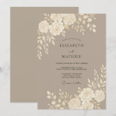 Mocha Polished Floral Wedding 招待状 (正面/裏面)