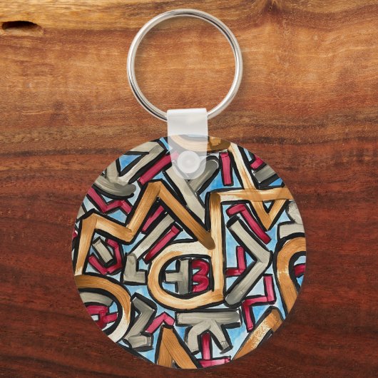 Mocha Red Gray Geometric キーホルダー (正面)