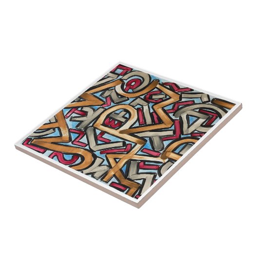 Mocha Red Gray Geometric タイル (側面)