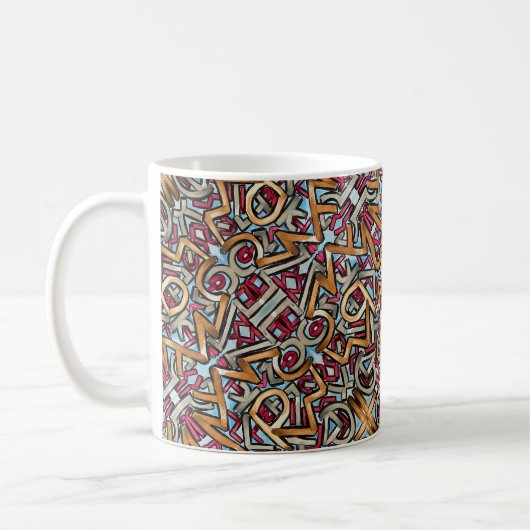 Mocha Red Gray Geometric-Abstract Pattern コーヒーマグカップ (左)