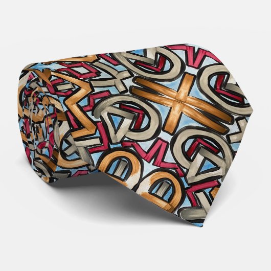 Mocha Red Gray Geometric Neck Tie ネクタイ (ロール)