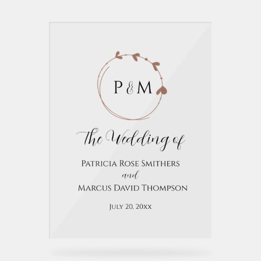 Mocha Simple Heart Wreath Wedding アクリルサイン (正面)