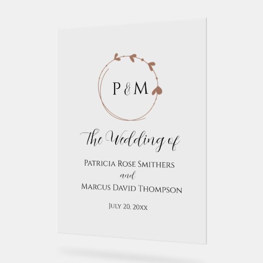 Mocha Simple Heart Wreath Wedding アクリルサイン (傾斜)