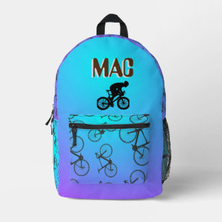 Mochila con estampado de bicicletas con su nombre プリントバックパック