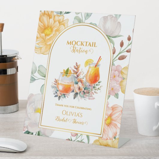 Mocktail Station Floral Bridal Shower Drink Bar 台座サイン (インサイチュ)